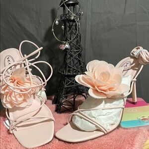 Scopo Peach Floral Strappy High Heel Sandals